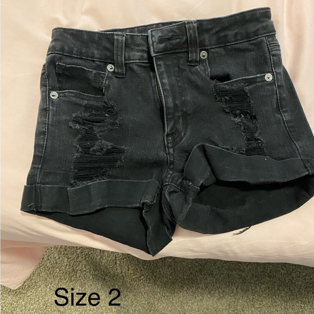 Black Distressed Denim Shorts